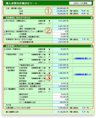 不動産投資DCF法レバレッジ方程式－購入諸費用詳細設定シート