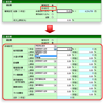 運営費の詳細設定